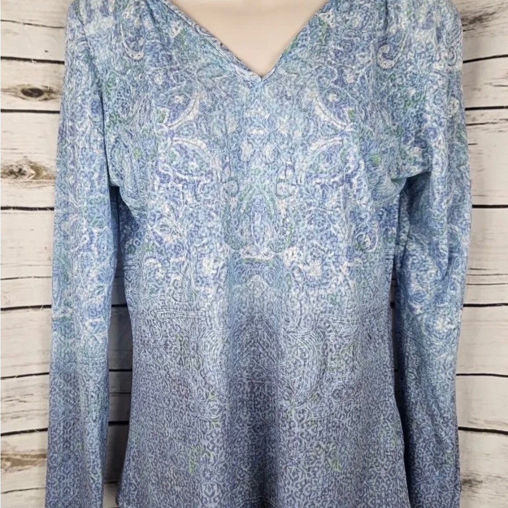 Kuhl Burnout Knit Top Shirt Blue Floral Hoodie Women’s Medium Long Sleeve